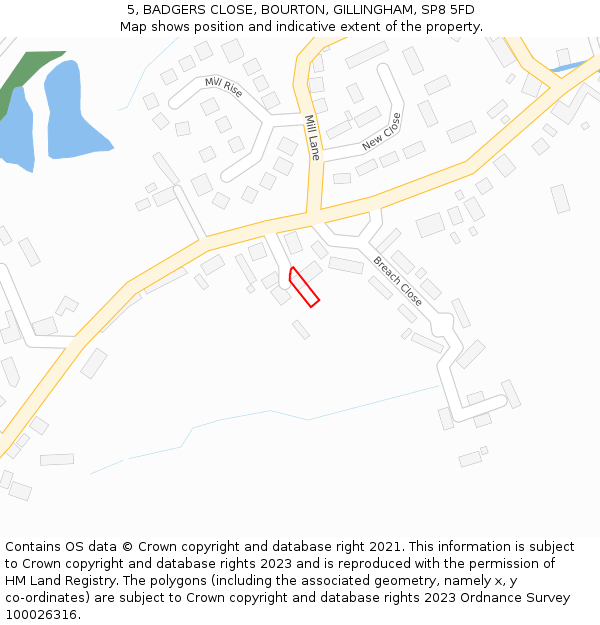 5, BADGERS CLOSE, BOURTON, GILLINGHAM, SP8 5FD: Location map and indicative extent of plot