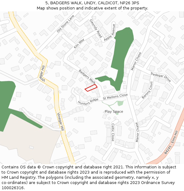 5, BADGERS WALK, UNDY, CALDICOT, NP26 3PS: Location map and indicative extent of plot