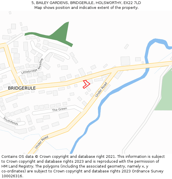 5, BAILEY GARDENS, BRIDGERULE, HOLSWORTHY, EX22 7LD: Location map and indicative extent of plot