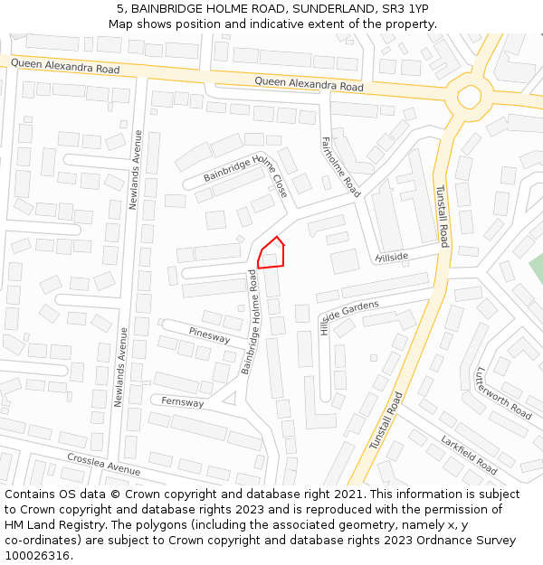 5, BAINBRIDGE HOLME ROAD, SUNDERLAND, SR3 1YP: Location map and indicative extent of plot