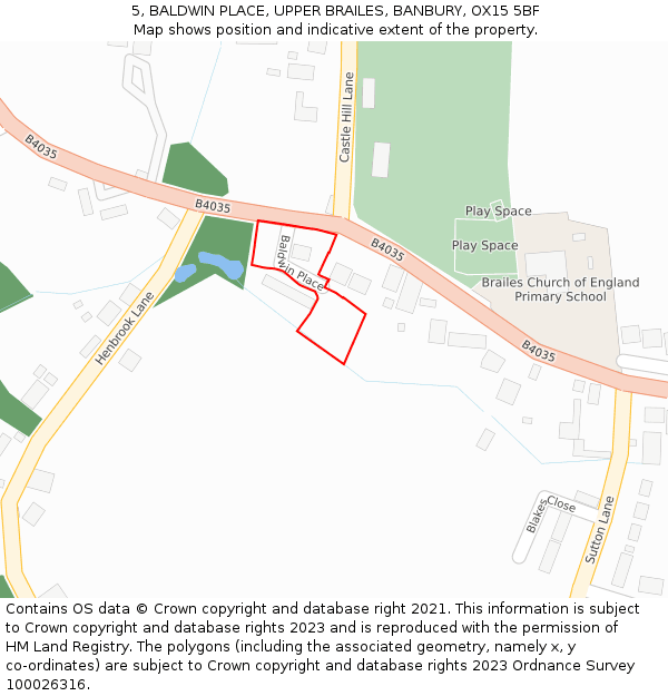 5, BALDWIN PLACE, UPPER BRAILES, BANBURY, OX15 5BF: Location map and indicative extent of plot