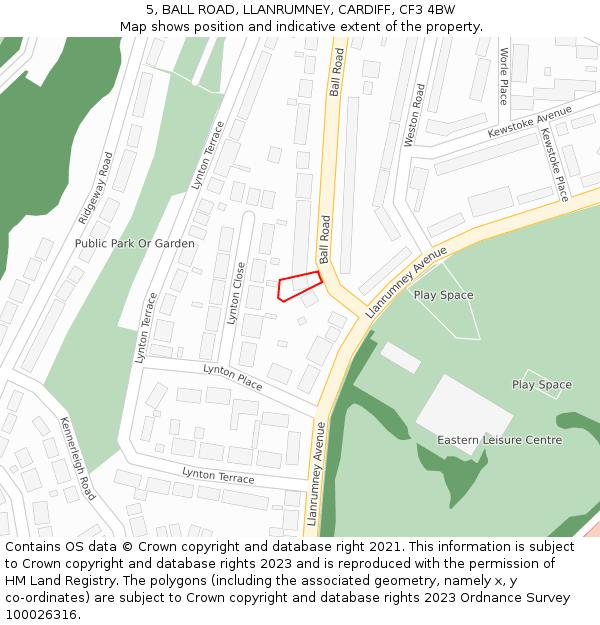 5, BALL ROAD, LLANRUMNEY, CARDIFF, CF3 4BW: Location map and indicative extent of plot