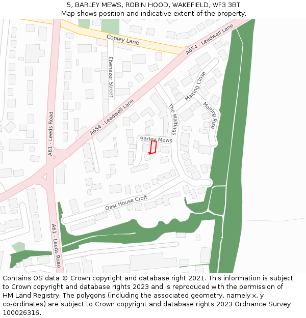 5, BARLEY MEWS, ROBIN HOOD, WAKEFIELD, WF3 3BT: Location map and indicative extent of plot