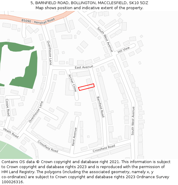 5, BARNFIELD ROAD, BOLLINGTON, MACCLESFIELD, SK10 5DZ: Location map and indicative extent of plot