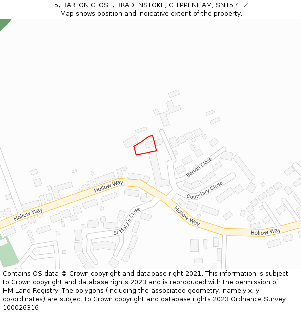 5, BARTON CLOSE, BRADENSTOKE, CHIPPENHAM, SN15 4EZ: Location map and indicative extent of plot