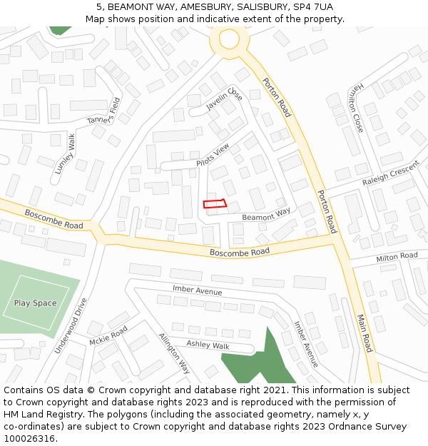 5, BEAMONT WAY, AMESBURY, SALISBURY, SP4 7UA: Location map and indicative extent of plot