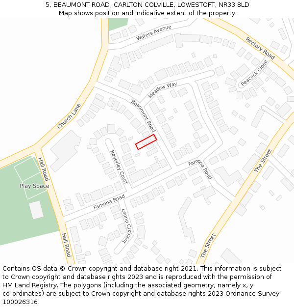 5, BEAUMONT ROAD, CARLTON COLVILLE, LOWESTOFT, NR33 8LD: Location map and indicative extent of plot