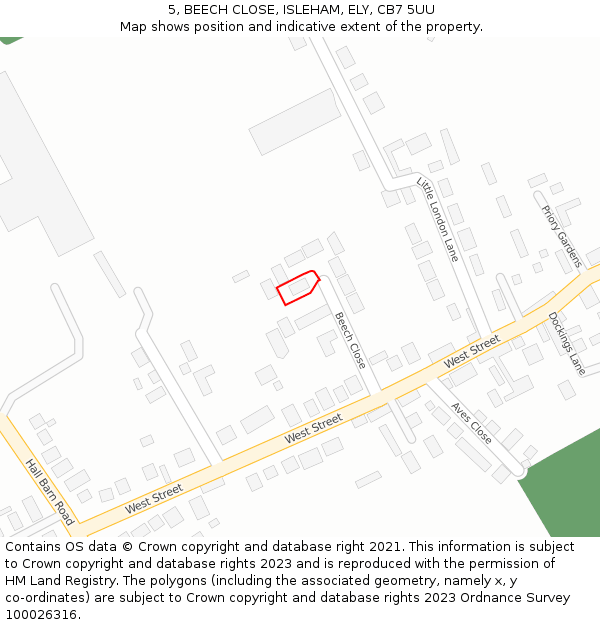 5, BEECH CLOSE, ISLEHAM, ELY, CB7 5UU: Location map and indicative extent of plot