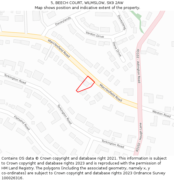 5, BEECH COURT, WILMSLOW, SK9 2AW: Location map and indicative extent of plot