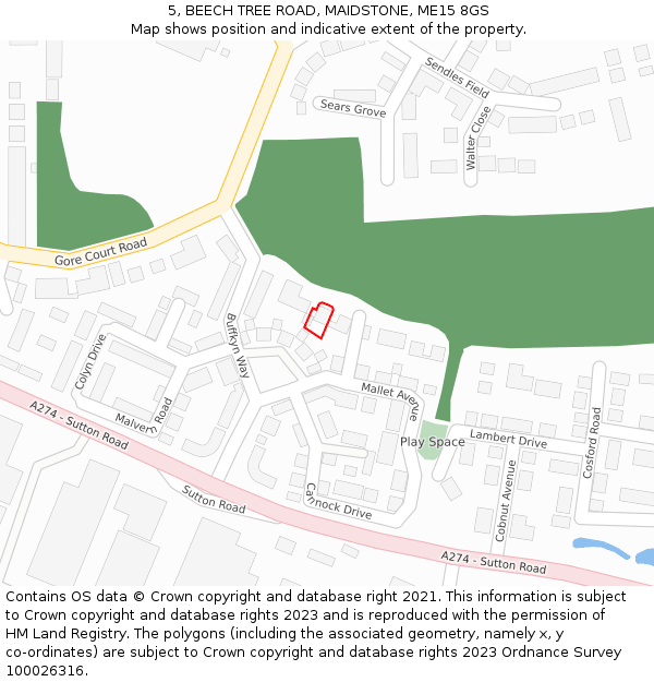 5, BEECH TREE ROAD, MAIDSTONE, ME15 8GS: Location map and indicative extent of plot