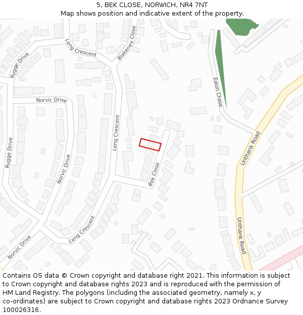 5, BEK CLOSE, NORWICH, NR4 7NT: Location map and indicative extent of plot