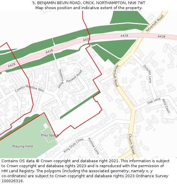 5, BENJAMIN BEVIN ROAD, CRICK, NORTHAMPTON, NN6 7WT: Location map and indicative extent of plot