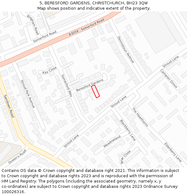 5, BERESFORD GARDENS, CHRISTCHURCH, BH23 3QW: Location map and indicative extent of plot