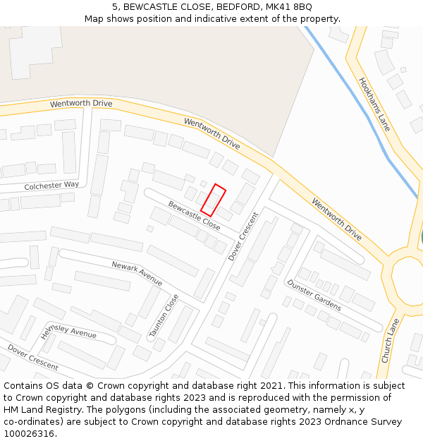 5, BEWCASTLE CLOSE, BEDFORD, MK41 8BQ: Location map and indicative extent of plot