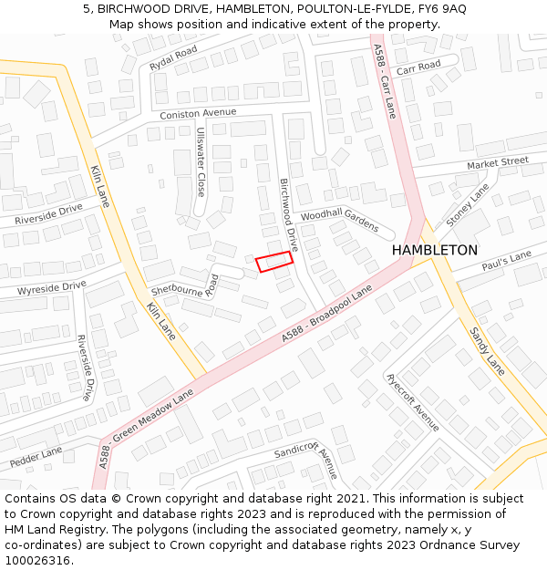 5, BIRCHWOOD DRIVE, HAMBLETON, POULTON-LE-FYLDE, FY6 9AQ: Location map and indicative extent of plot