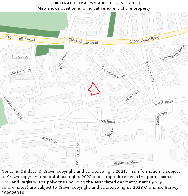 5, BIRKDALE CLOSE, WASHINGTON, NE37 1PQ: Location map and indicative extent of plot