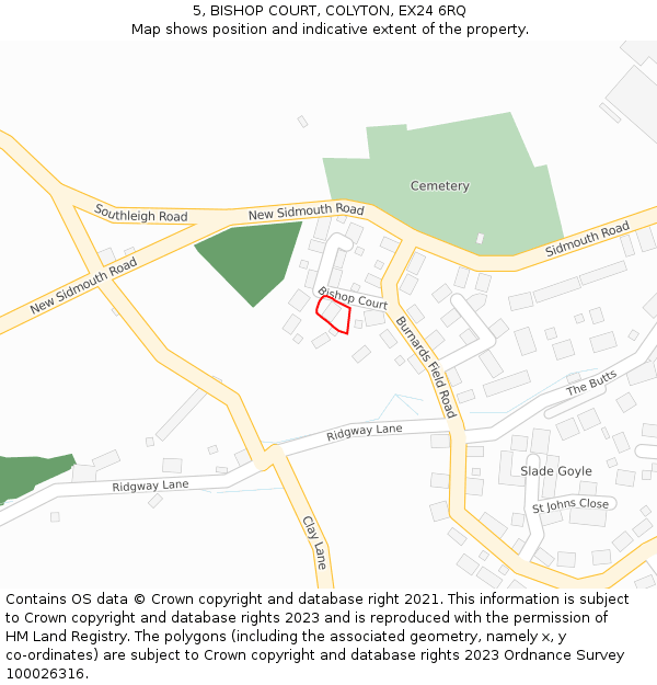 5, BISHOP COURT, COLYTON, EX24 6RQ: Location map and indicative extent of plot