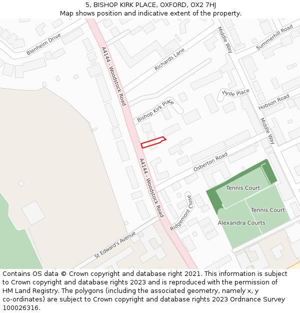 5, BISHOP KIRK PLACE, OXFORD, OX2 7HJ: Location map and indicative extent of plot