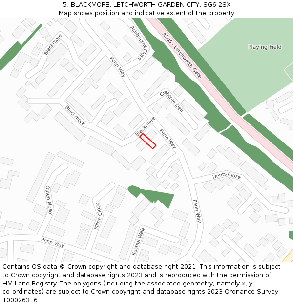 5, BLACKMORE, LETCHWORTH GARDEN CITY, SG6 2SX: Location map and indicative extent of plot