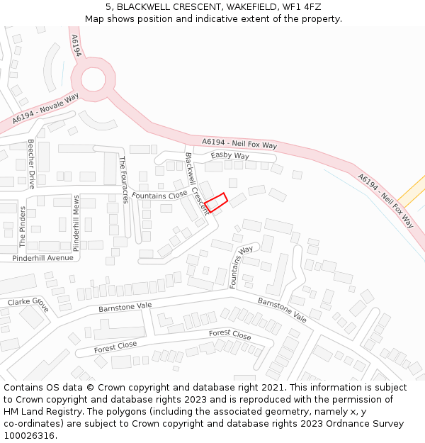 5, BLACKWELL CRESCENT, WAKEFIELD, WF1 4FZ: Location map and indicative extent of plot