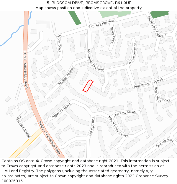 5, BLOSSOM DRIVE, BROMSGROVE, B61 0UF: Location map and indicative extent of plot