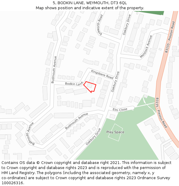 5, BODKIN LANE, WEYMOUTH, DT3 6QL: Location map and indicative extent of plot