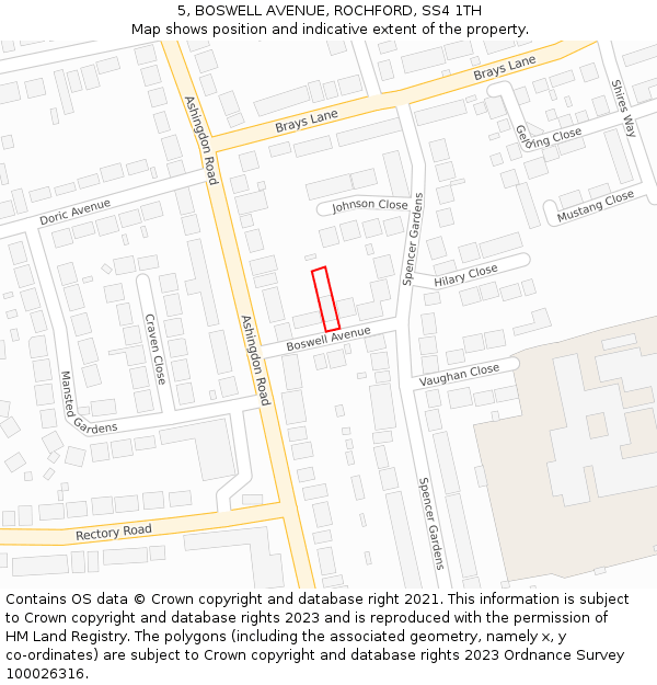 5, BOSWELL AVENUE, ROCHFORD, SS4 1TH: Location map and indicative extent of plot