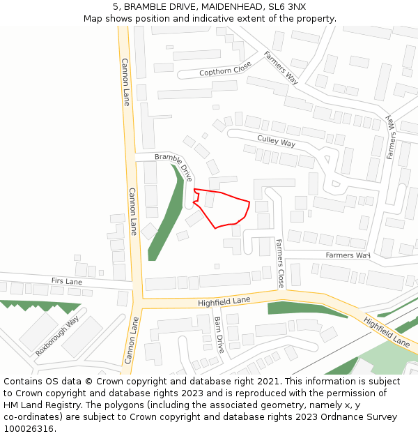 5, BRAMBLE DRIVE, MAIDENHEAD, SL6 3NX: Location map and indicative extent of plot