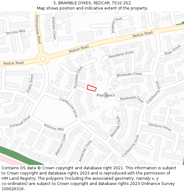 5, BRAMBLE DYKES, REDCAR, TS10 2SZ: Location map and indicative extent of plot