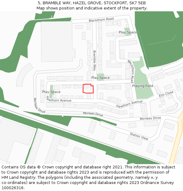 5, BRAMBLE WAY, HAZEL GROVE, STOCKPORT, SK7 5EB: Location map and indicative extent of plot