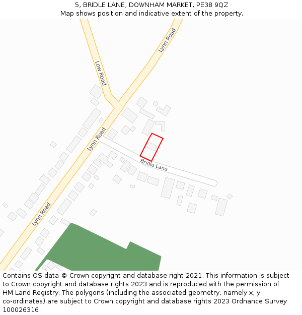 5, BRIDLE LANE, DOWNHAM MARKET, PE38 9QZ: Location map and indicative extent of plot