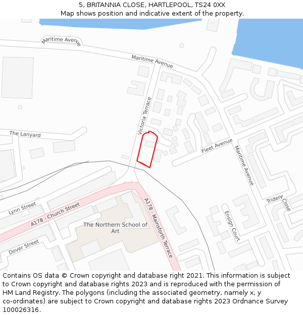 5, BRITANNIA CLOSE, HARTLEPOOL, TS24 0XX: Location map and indicative extent of plot