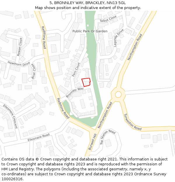 5, BRONNLEY WAY, BRACKLEY, NN13 5GL: Location map and indicative extent of plot