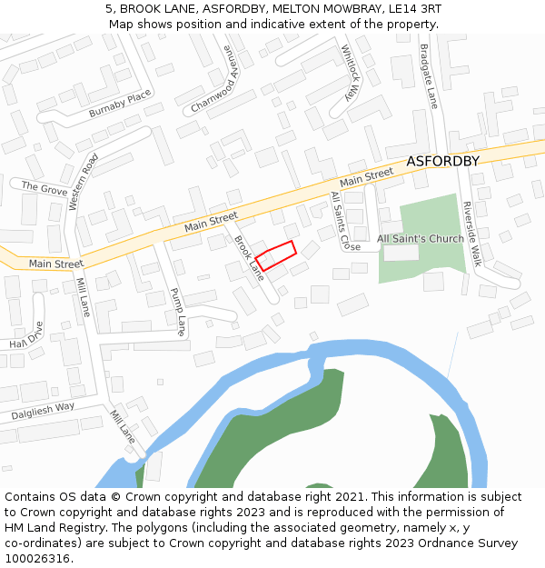 5, BROOK LANE, ASFORDBY, MELTON MOWBRAY, LE14 3RT: Location map and indicative extent of plot