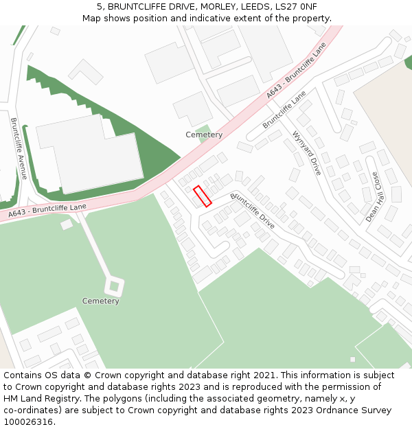 5, BRUNTCLIFFE DRIVE, MORLEY, LEEDS, LS27 0NF: Location map and indicative extent of plot