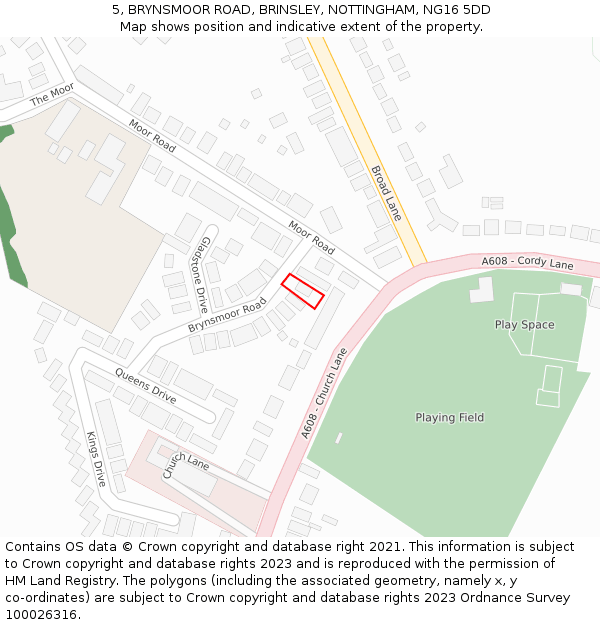 5, BRYNSMOOR ROAD, BRINSLEY, NOTTINGHAM, NG16 5DD: Location map and indicative extent of plot