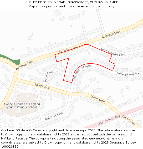 5, BURNEDGE FOLD ROAD, GRASSCROFT, OLDHAM, OL4 4EE: Location map and indicative extent of plot