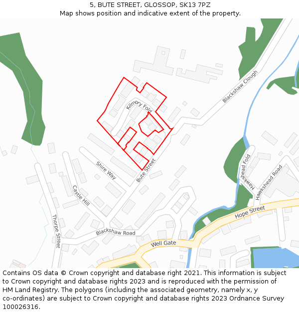 5, BUTE STREET, GLOSSOP, SK13 7PZ: Location map and indicative extent of plot