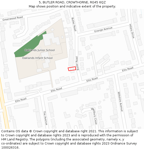 5, BUTLER ROAD, CROWTHORNE, RG45 6QZ: Location map and indicative extent of plot