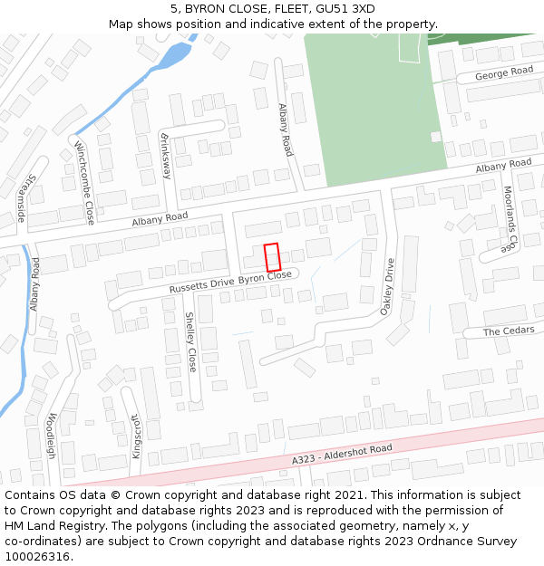 5, BYRON CLOSE, FLEET, GU51 3XD: Location map and indicative extent of plot