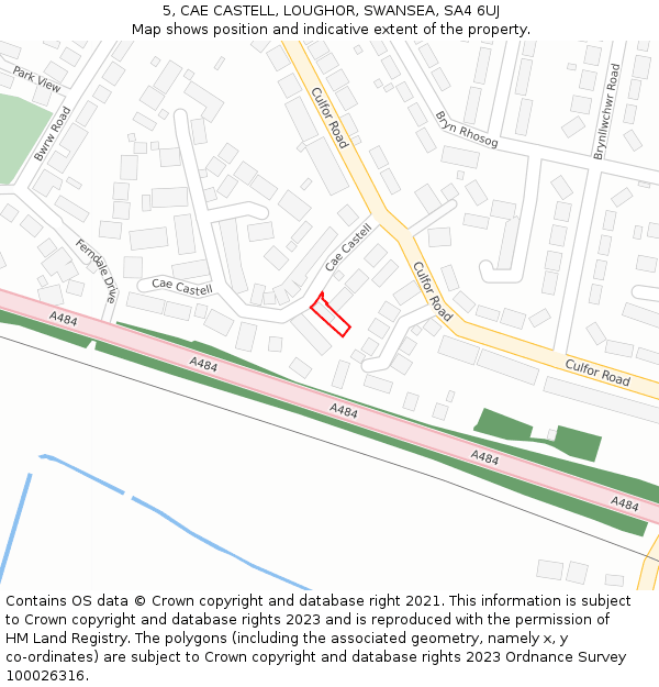 5, CAE CASTELL, LOUGHOR, SWANSEA, SA4 6UJ: Location map and indicative extent of plot