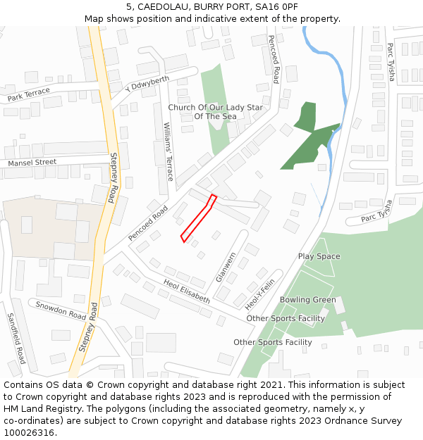 5, CAEDOLAU, BURRY PORT, SA16 0PF: Location map and indicative extent of plot