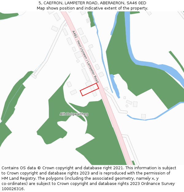 5, CAEFRON, LAMPETER ROAD, ABERAERON, SA46 0ED: Location map and indicative extent of plot