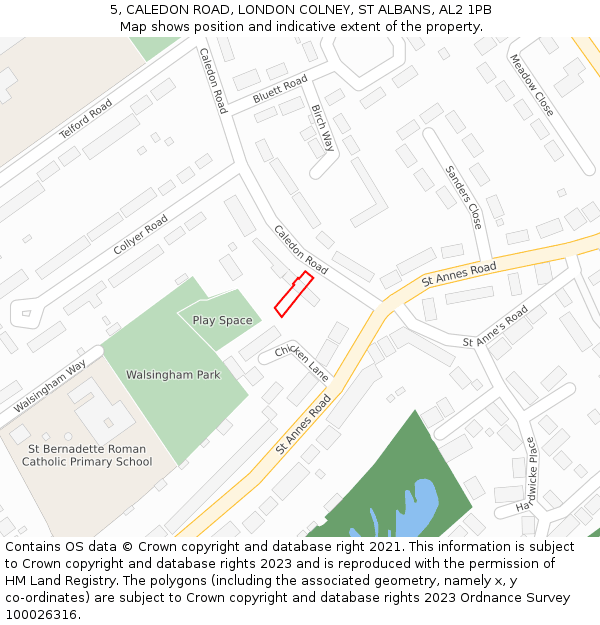 5, CALEDON ROAD, LONDON COLNEY, ST ALBANS, AL2 1PB: Location map and indicative extent of plot