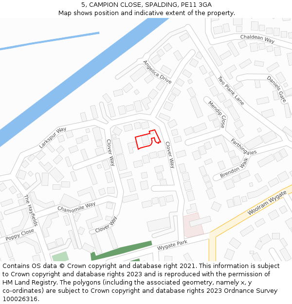 5, CAMPION CLOSE, SPALDING, PE11 3GA: Location map and indicative extent of plot