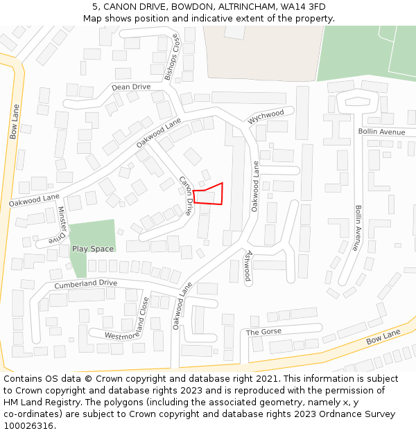 5, CANON DRIVE, BOWDON, ALTRINCHAM, WA14 3FD: Location map and indicative extent of plot