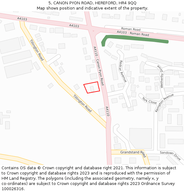 5, CANON PYON ROAD, HEREFORD, HR4 9QQ: Location map and indicative extent of plot