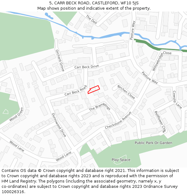 5, CARR BECK ROAD, CASTLEFORD, WF10 5JS: Location map and indicative extent of plot