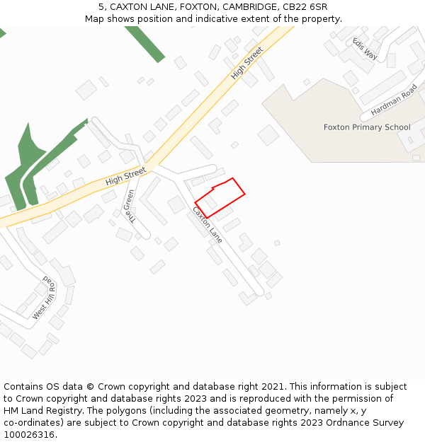 5, CAXTON LANE, FOXTON, CAMBRIDGE, CB22 6SR: Location map and indicative extent of plot