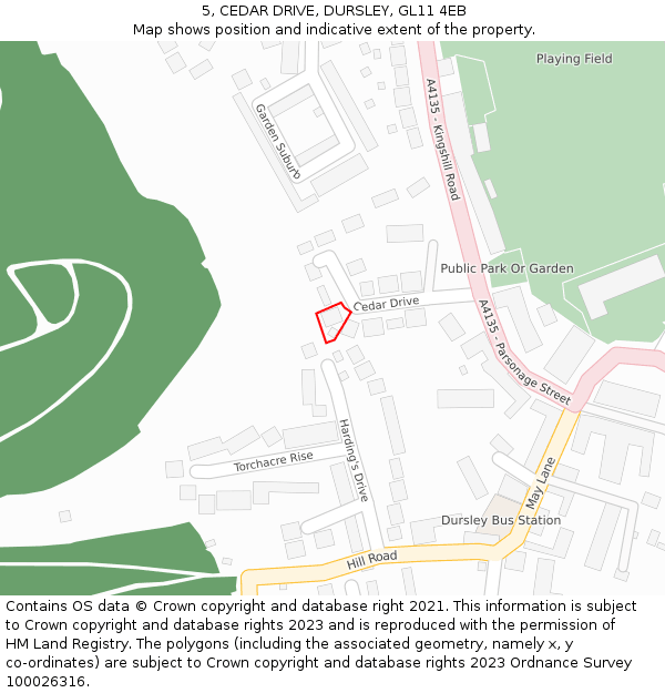 5, CEDAR DRIVE, DURSLEY, GL11 4EB: Location map and indicative extent of plot